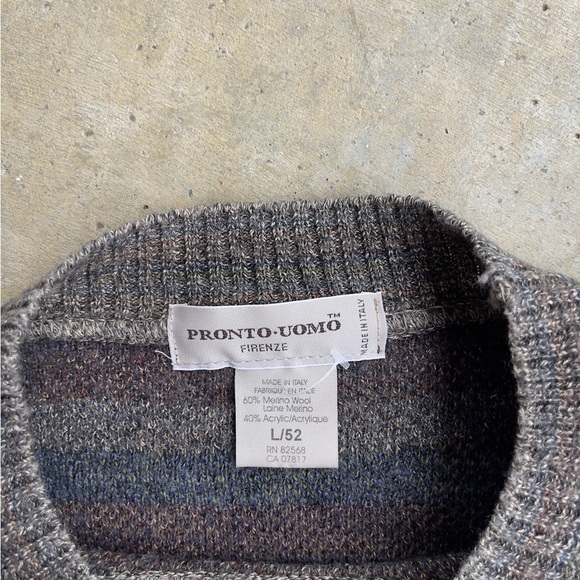 VIntage Pronto Uomo Firenze V-Neck Sweater Mens Size L/52 Italian Knit Geometric - Picture 3 of 4